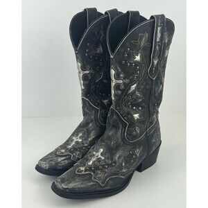Laredo Womens Grey Black Silver Cross Inlay Details 52030 Western Boots Size 7.5